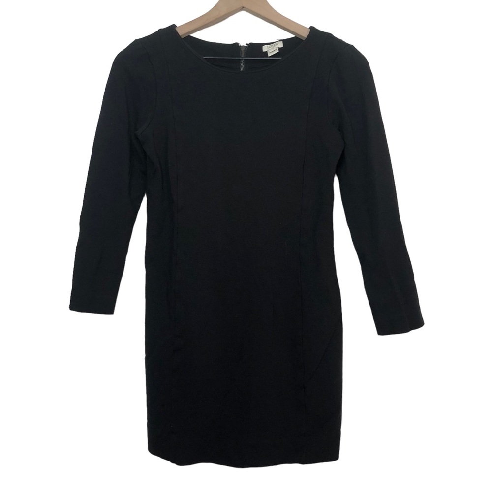 J. Crew Black 3/4 Sleeve Boat Neck Sheath Dress Gold Zipper
